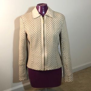 St. John Tan Woven Leather Jacket with Zip Front